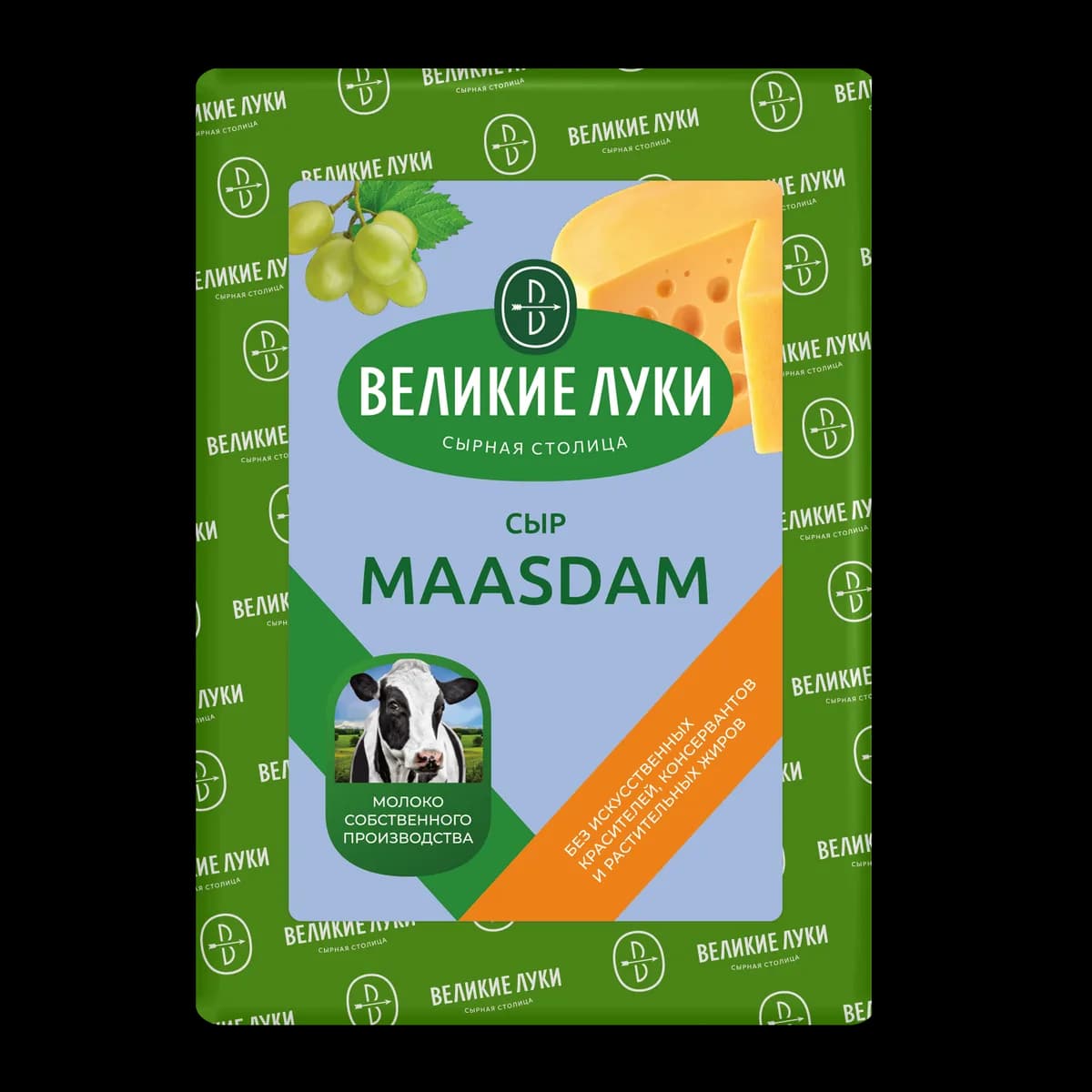 Сыр Великие Луки Маасдам 45% брус 1кг — брус 1 кг